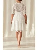 Vintage Lace Knee-Length Wedding Dress with 3/4 Sleeves for Courthouse Ceremonies