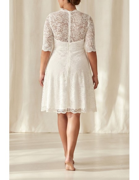 Vintage Lace Knee-Length Wedding Dress with 3/4 Sleeves for Courthouse Ceremonies