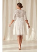 Vintage Lace Knee-Length Wedding Dress with 3/4 Sleeves for Courthouse Ceremonies