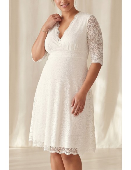 Vintage Lace Knee-Length Wedding Dress with 3/4 Sleeves for Courthouse Ceremonies