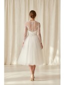 Tea-Length Lace Sleeve Tulle Wedding Dress for an Elegant Courthouse Ceremony