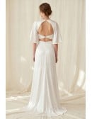 Satin Two-Piece Wedding Dress with Flutter Sleeves and Slit for Modern Beach Brides