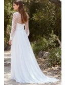 Romantic Chiffon Wedding Dress with Sheer Polka-Dot Sleeves for Outdoor Garden Ceremonies