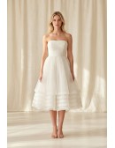 Strapless Tea-Length Tulle Wedding Dress with Layered Skirt for Courthouse Ceremonies