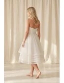 Strapless Tea-Length Tulle Wedding Dress with Layered Skirt for Courthouse Ceremonies