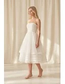 Strapless Tea-Length Tulle Wedding Dress with Layered Skirt for Courthouse Ceremonies