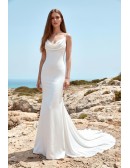 Satin Cowl-Neck Backless Wedding Dress for a Modern Beach Ceremony
