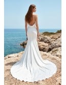 Satin Cowl-Neck Backless Wedding Dress for a Modern Beach Ceremony