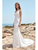 Satin Cowl-Neck Backless Wedding Dress for a Modern Beach Ceremony