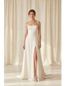 Minimalist Satin Wedding Dress with Slit and Low Back for Modern Courthouse Brides