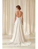 Minimalist Satin Wedding Dress with Slit and Low Back for Modern Courthouse Brides