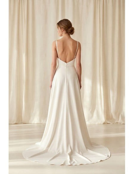Minimalist Satin Wedding Dress with Slit and Low Back for Modern Courthouse Brides