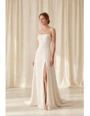 Minimalist Satin Wedding Dress with Slit and Low Back for Modern Courthouse Brides