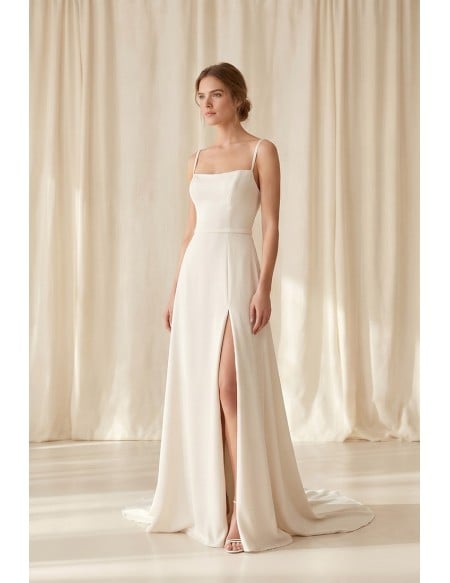 Minimalist Satin Wedding Dress with Slit and Low Back for Modern Courthouse Brides