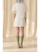 Short Sleeve Mini Wedding Dress with Sage Bows for Modern Courthouse Brides