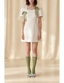 Short Sleeve Mini Wedding Dress with Sage Bows for Modern Courthouse Brides
