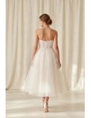 Strapless Tea-Length Tulle Wedding Dress with Corset Bodice for Courthouse Ceremonies
