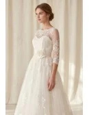 Vintage Lace Tea-Length Wedding Dress with Sheer Sleeves for Courthouse Ceremonies