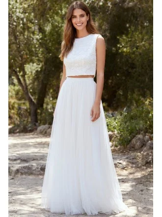Boho Two-Piece Lace Wedding Dress with Keyhole Back for Outdoor Garden Ceremonies