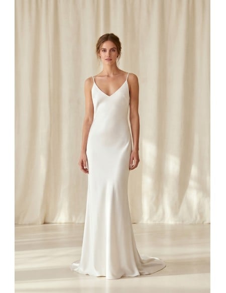 Minimalist Satin Slip Wedding Dress with Low Back for Modern Courthouse Brides