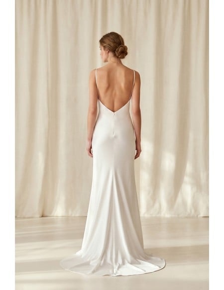 Minimalist Satin Slip Wedding Dress with Low Back for Modern Courthouse Brides