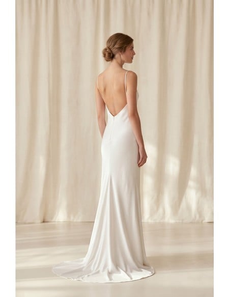 Minimalist Satin Slip Wedding Dress with Low Back for Modern Courthouse Brides