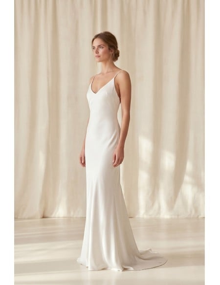 Minimalist Satin Slip Wedding Dress with Low Back for Modern Courthouse Brides