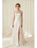 Minimalist Satin Wedding Dress with Side Slit and Low Back for Modern Elopements