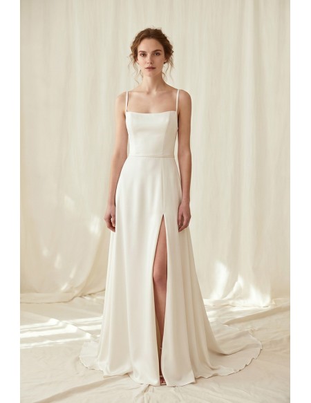 Minimalist Satin Wedding Dress with Side Slit and Low Back for Modern Elopements