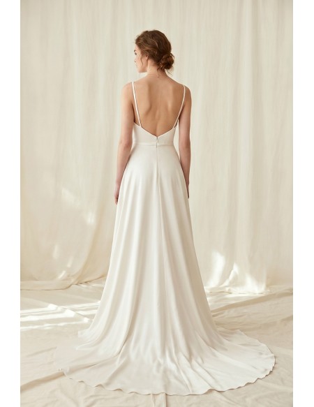 Minimalist Satin Wedding Dress with Side Slit and Low Back for Modern Elopements