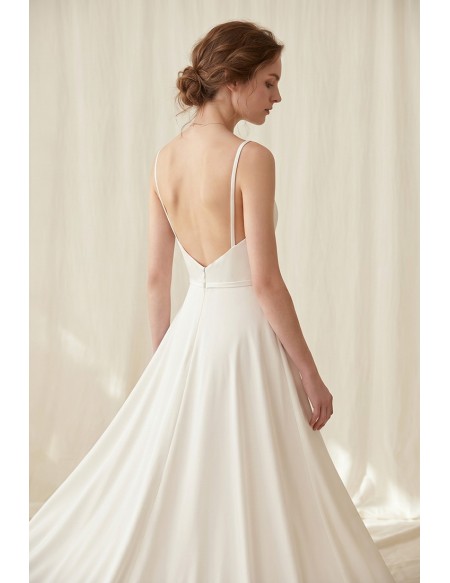 Minimalist Satin Wedding Dress with Side Slit and Low Back for Modern Elopements