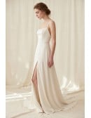 Minimalist Satin Wedding Dress with Side Slit and Low Back for Modern Elopements