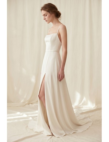 Minimalist Satin Wedding Dress with Side Slit and Low Back for Modern Elopements