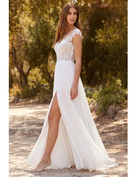 Boho Lace Bodice Wedding Dress with Leg Slit for Romantic Outdoor Ceremonies