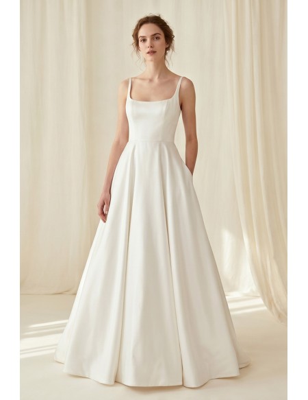 Minimalist Satin A-Line Wedding Dress with Square Neck for Elegant Courthouse Ceremonies