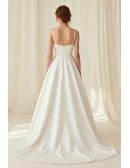 Minimalist Satin A-Line Wedding Dress with Square Neck for Elegant Courthouse Ceremonies