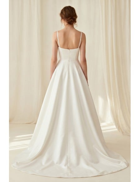 Minimalist Satin A-Line Wedding Dress with Square Neck for Elegant Courthouse Ceremonies