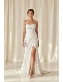 Minimalist Satin Wedding Dress with Slit and Low Back for Modern Courthouse Brides