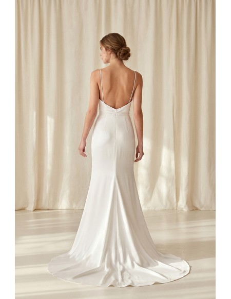 Minimalist Satin Wedding Dress with Slit and Low Back for Modern Courthouse Brides