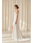 Minimalist Satin Wedding Dress with Slit and Low Back for Modern Courthouse Brides