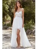 Boho Lace Spaghetti-Strap Wedding Dress with High-Low Skirt for Beach Ceremonies