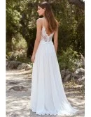 Boho Lace Spaghetti-Strap Wedding Dress with High-Low Skirt for Beach Ceremonies