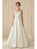 Minimalist Satin A-Line Wedding Dress with Low Back for Elegant Courthouse Ceremonies