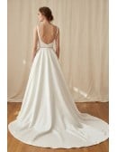 Minimalist Satin A-Line Wedding Dress with Low Back for Elegant Courthouse Ceremonies