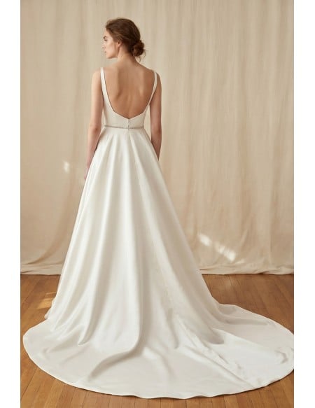 Minimalist Satin A-Line Wedding Dress with Low Back for Elegant Courthouse Ceremonies
