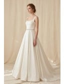 Minimalist Satin A-Line Wedding Dress with Low Back for Elegant Courthouse Ceremonies