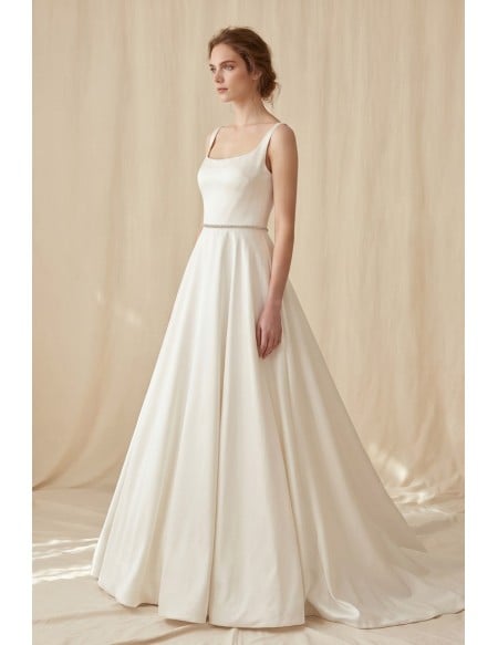 Minimalist Satin A-Line Wedding Dress with Low Back for Elegant Courthouse Ceremonies