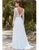 Long Sleeve Lace A-Line Wedding Dress with Slit for Outdoor Garden Ceremonies