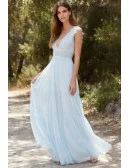 Boho Lace V-Neck Bridal Dress with Open Back for Outdoor Beach Weddings