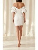 Off-Shoulder Puff Sleeve Mini Wedding Dress for Courthouse and Modern City Brides